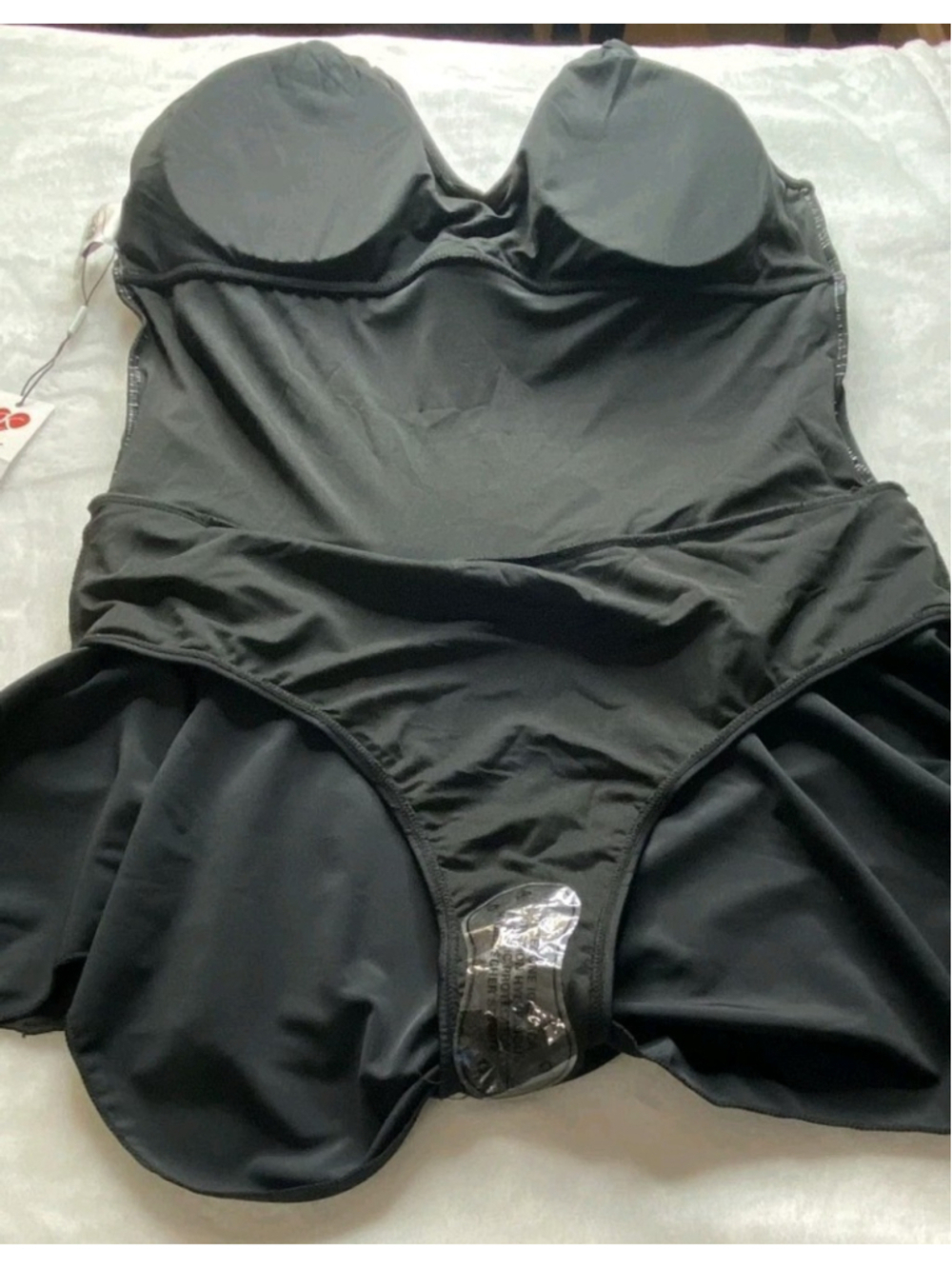 Kate Kasin XL Swim Dress Black V Neck Ruched One Piece Swimsuit NWT - Picture 7 of 9
